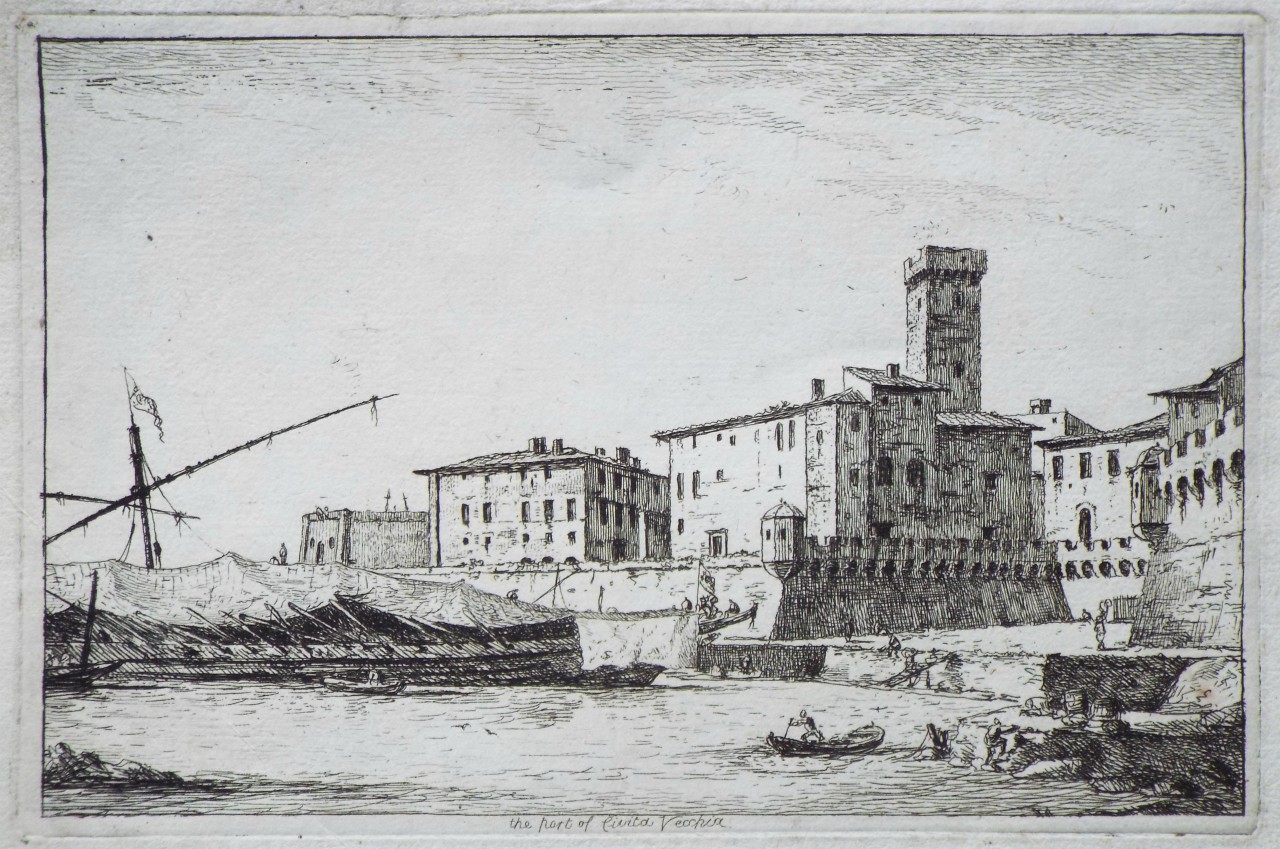 Etching - The Port of Civita Vecchia - Narlow